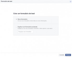 Criar formulário - Facebook Leads Ads