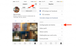 Acessando as configurações das histórias no perfil de usuário do Instagram