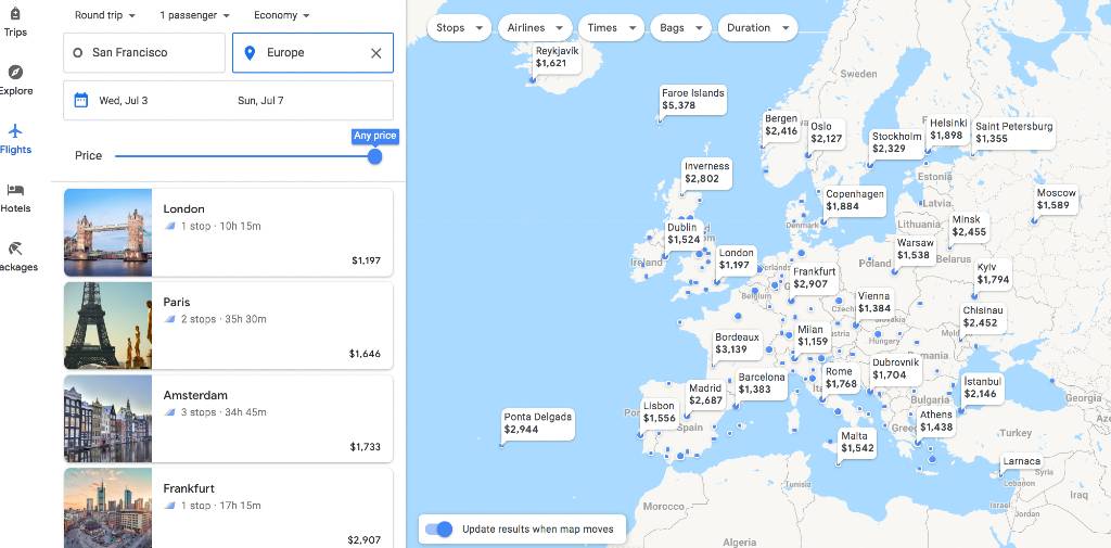 Como usar o mapa do Google Flights Explore para encontrar o lugar mais barato para voar